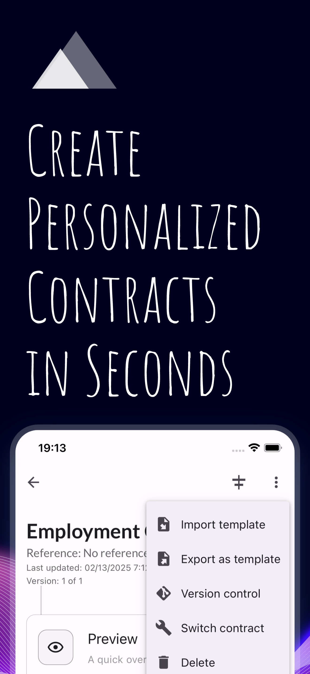 Agreelium app screenshot 1 showing contract generation interface
